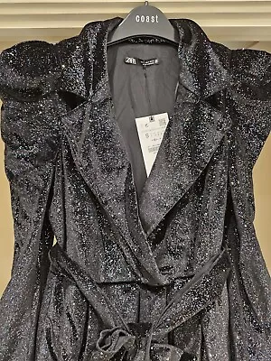 Zara Blazer Dress With BeltZara Sequin Black Shiny Blazer Dress Party Bow Dress • $62.16