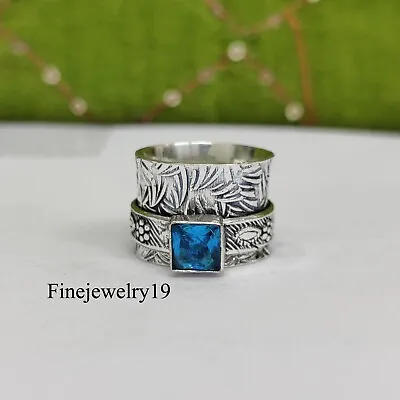 Blue Topaz Ring 925 Sterling Silver Spinner Ring Meditation Handmade Jewelry C33 • $10.67