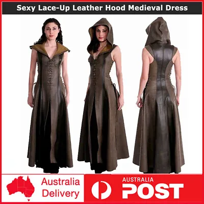 Women Sexy Lace-Up Leather Hood Medieval Dress Ranger Cosplay Costume Halloween • $69.99