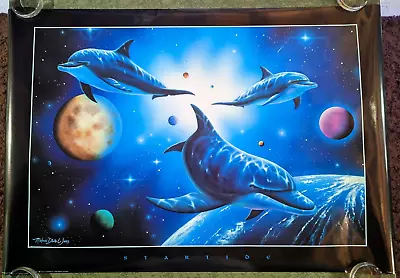 Vintage Startide Dolphins Michael David Ward Space Moon Poster 1996 Psychedelic • $59.99