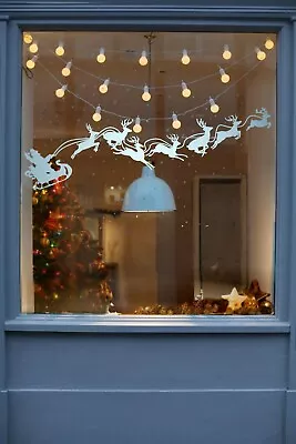Santa And Sleigh Static Cling Window Decal. Father Christmas And Reindeer. • £5