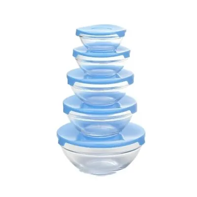 5 Piece Blue Salad Bowl Set With Lids Dishwasher Kitchen Food Storage Container • £6.45