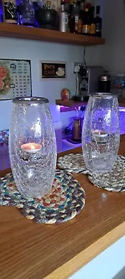 Pair Of Crackle Glass Suspended Tea Light Candle Holders 7 1/2  Tall X 3 1/2  W • £12