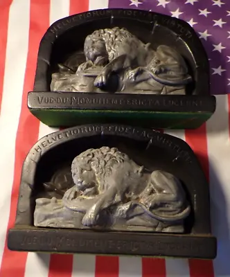 Lions Of Lucerne Swiss Guard Bookends Helvetiorum Fidei AC Virtuti Pair RARE • $55.92