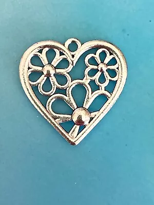 Tibetan Silver Flower Heart Pendant Charm Love Open Pattern Valentine • £2.70