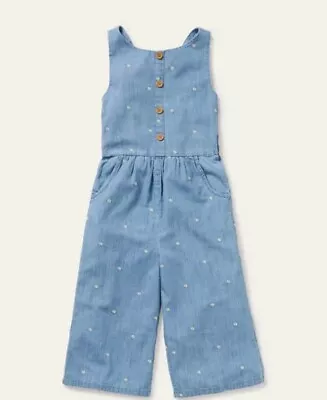 Mini Boden Jumpsuit Girls 7-8 Chambray Daisy Wide Leg Embroidered • $29.99