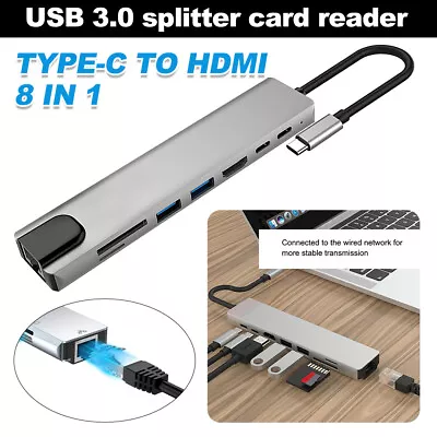 $23.99 • Buy 8-in-1 USB-C Hub Type-C Multiport Card Reader Adapter 4K HDMI For MacBook Pro