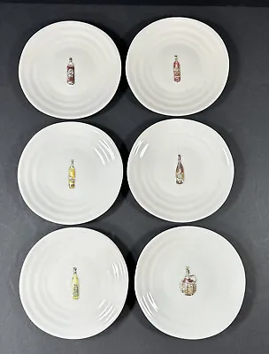 Williams Sonoma Appetizer Cocktail 5.5” Plates Embossed Wine Bottles Set Of 6 • $24.95