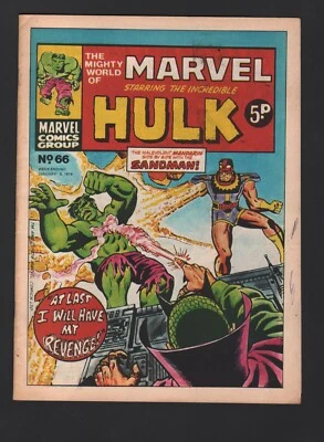 $9.78 • Buy THE MIGHTY WORLD OF MARVEL HULK  No 66 1974  FREE UK POSTAGE