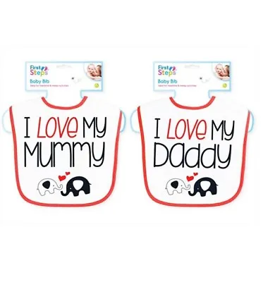 Baby Boys Girls Cute Baby Novelty Bandana Bib Infant Dribble I Love Mummy Daddy • £2.79