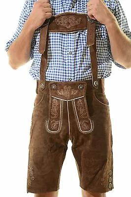 Bavarian Oktoberfest Lederhosen Shorts German Tracht Outfit Dark Brown #KURT • $99.99