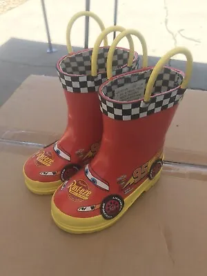 Disney Pixar Cars Lightning Mcqueen Red Rain Boots Sz US 7 Uk 6 • $30
