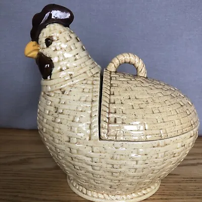 Chicken/Hen Ceramic Cookie Jar “Basket Weave” - Country Chic - Vtg - • $28