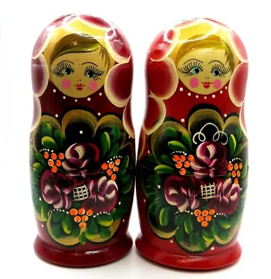 Stacking Sisters Red Floral Russian Babushka Nesting Dolls 5 Piece Nested Egg • $22.99