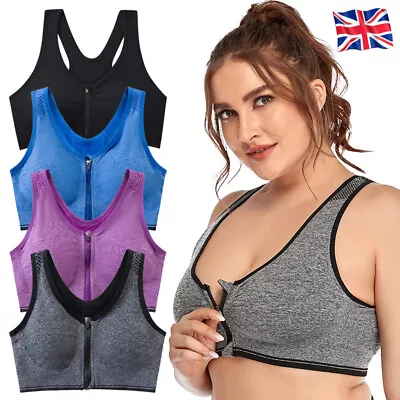 Sports Bra Padded Women Wireless Front Zipper Yoga Cami Push Up Vest Support Top • £6.59