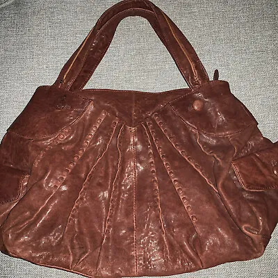 Large JUNIOR DRAKE  Brown Leather Hobo Shoulder Bag  • $13