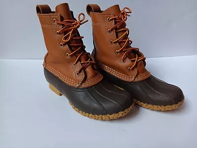 $40 • Buy LL Bean Boots Womens 6M Duck Boot Leather Brown Rubber Unlined 8 Inch, Rain/Work