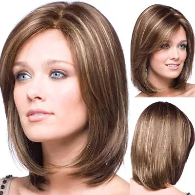 Cosplay Wig Women Bob Wig Straight Ombre Blonde Brown Ladies Natural Hair Wigs • £17.49