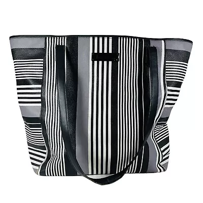 Vera Bradley Midnight Stripe Breakaway Tote Faux Leather Black White • $22.39