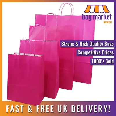 £5.75 • Buy Strong Cerise Pink Ribbed Twisted Handle Paper Carrier Bags | Gift/Fashion/With