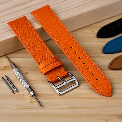 £17.95 • Buy Epsom Style Leather Watch Strap Band - 18mm 20mm 22mm - Black Orange Brown Blue