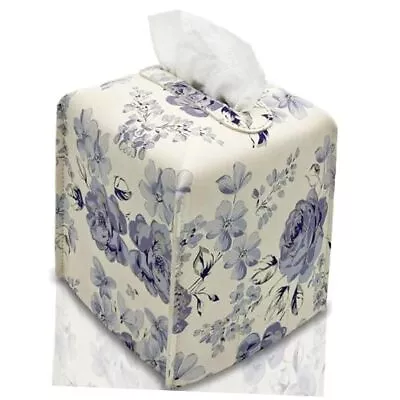 Tissue Box Cover Square - Vintage Tissue Box Holder Cube White Leather Flower • $19.09