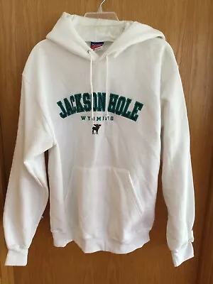 Champion Jackson Hole Wyoming Hoodie ~ Embroidered ~ Unisex Large ~ White ~ New • $25