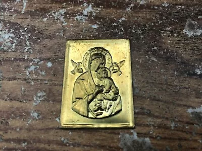 Vintage RELIGIOUS Metal Brass Miniature Embossed Plaque VIRGIN MARY Jesus • $9.99