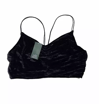 Wild Fable Black Velvet Rouched Crop Cami Camisole Bralette Bra Brahmi Top L • $24.95