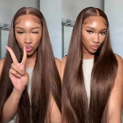 Synthetic Lace Front Wig For Black Women Brown Color Long Straight Wig Heat Safe • $36.09