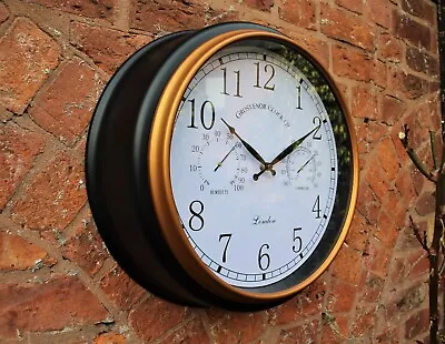 Garden Wall Clock Station  Thermometer Hygrometer Indoor Outdoor Arabic 45cm • £21.95