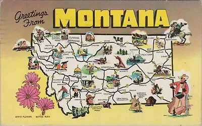 Greetings From Montana Map East Glacier Park Postmark 1960 Postcard G640 • $9.19