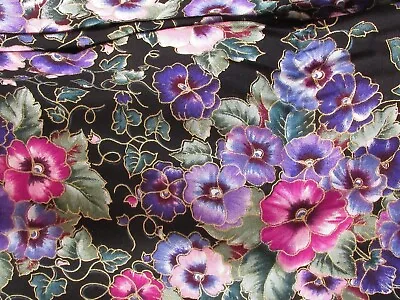 Marcus Brothers BLACK Pansy Floral Cotton Quilt Fabric BTHY Half Yard Burgos • $12.50
