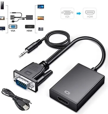 VGA To HDMI Converter 1080P HD Adapter With Audio Cable For HDTV PC Laptop TV • $5.13