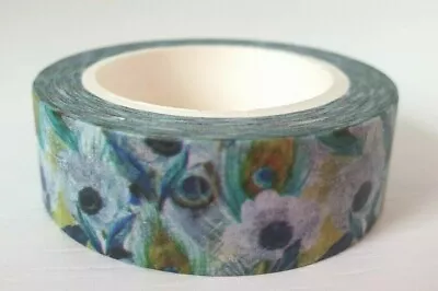 $5.50 • Buy PEACOCK FEATHER FLOWER Washi Tape 15mm X 10M Journal Craft Bird Masking Bujo