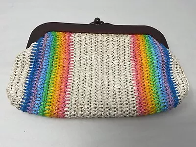 Vintage Rainbow Pride Clutch Purse Bag Handbag Kiss Lock Woven • $11.95