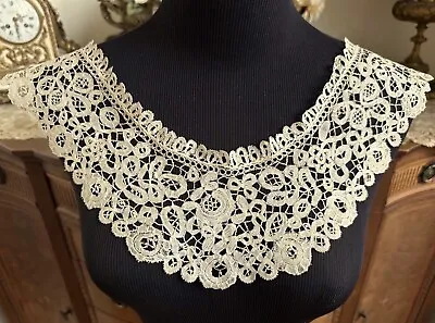 Antique Vintage ENGLISH HONITON BOBBIN LACE COLLAR DRESS FRONT *HANDMADE *DAINTY • £132.98