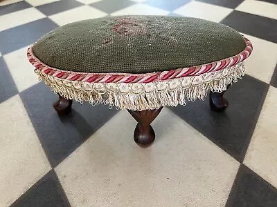 Vintage Floral Needlepoint Footstool • $120