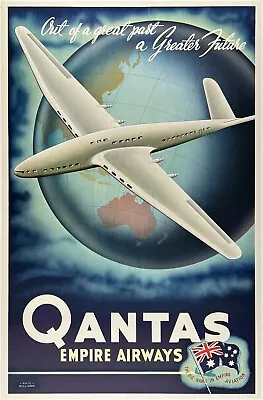 Original Vintage Poster QANTAS EMPIRE AIRWAYS GREATER FUTURE Airline Travel OL • $7999