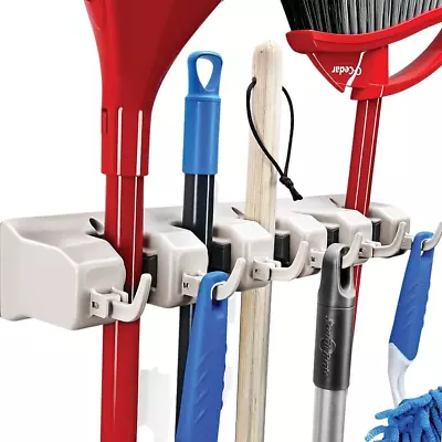 HOME IT Mop And Broom Holder - Garage Storage Systems With 5 Slots 6 Hooks 7.5 • $14.70