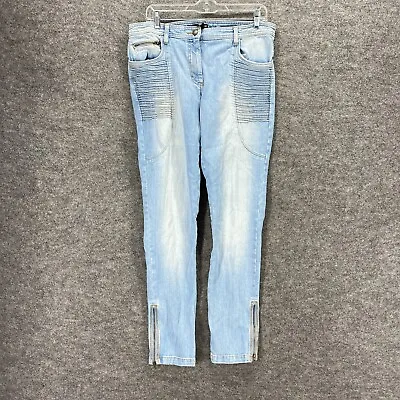 H&M Jeans Womens 12 Blue Mid Rise Denim Light Wash Pockets Skinny Ankle Zip • $12.09