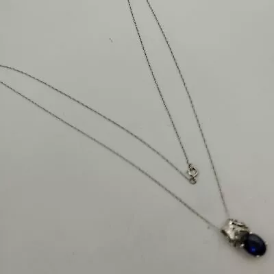 10K White Gold Mexico Diamond & Lab Created Sapphire Pendant Necklace 20 In • $22.50