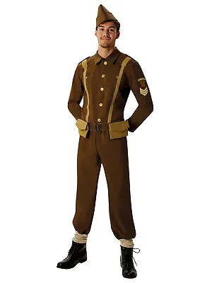 Mens WW2 Solider Costume Army Military Unifrom Sergeant Adult Fancy Dress Outfit • £19