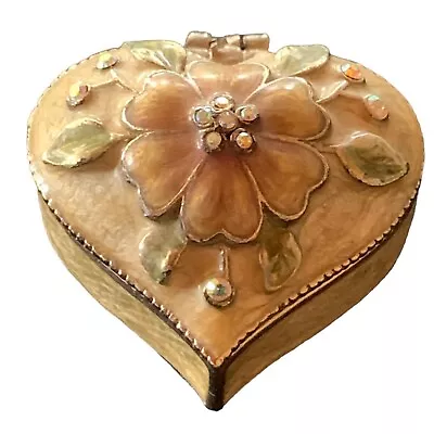 Monet Enamel Trinket Box Heart Shaped Flowers Rhinestone Ring Keepsake • $14.95