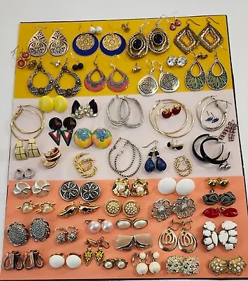 Vintage To Now Costume Jewelry Lot 50+ Pair Of Clip & Pierced Earrings Some Sign • $4.25