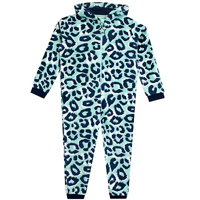 £21.99 • Buy Leopard Sleepsuit Kids Girls 5 6 7 8 9 10 11 12 13 Years Hooded Teal Mint Green