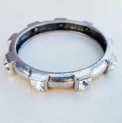 Vince Camuto Heavy Silver Tone Square Pave Crystal Bangle Bracelet 1/2  Wide • $13.59