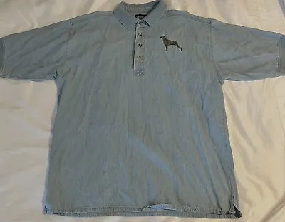 South Bay Sportswear Denim Short Sleeve Polo Shirt Embroidery Of Dog Size Large • $6