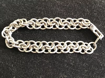 Vintage Sterling Silver Charm Bracelet Double Links Heavy Unique Clasp RARE • $208.39