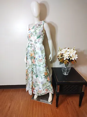 DAVID'S BRIDAL Floral Print One Shoulder Side Slit Maxi Dress-10 • $25